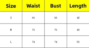 Size chart for cross lace corset tank top showing waist and bust measurements for S M L