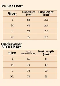 Detailed size chart for red lace embroidery lingerie set including bra and panty measurements