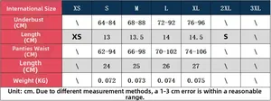 Tableau des tailles pour ensemble de lingerie cerise montrant les mesures de S à XL
