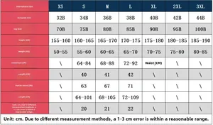 Detailed size guide for lace lingerie set including international and European standards