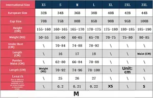 Detailed size chart for bodycon dress set featuring international and European measurements