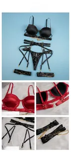 Détails d'un ensemble de lingerie en satin avec chaînes et boucles ajustables