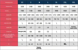 Size chart for women mesh embroidery bodysuit showing XS-3XL measurements and weight info