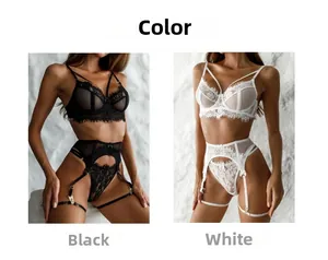 Détails d'ensemble de lingerie en dentelle avec soutien-gorge et porte-jarretelles
