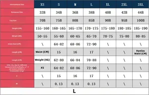 Guide des tailles pour ensemble de lingerie léopard avec mesures du XS au 3XL pour femmes