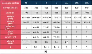 Tableau des tailles pour body en maille bleue montrant les mesures détaillées du produit