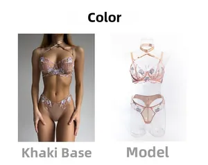 Détail d'un ensemble de lingerie en dentelle florale avec armatures et tour de cou