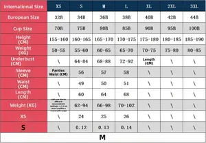 Detailed size chart for mesh sequin lingerie set including bra, panty and sleeve measurements