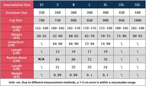 Size guide table for velvet lingerie set with detailed measurements and EU sizing chart