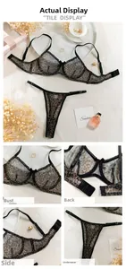 Detail view of leopard print mesh lingerie set with lace-up thong and adjustable straps