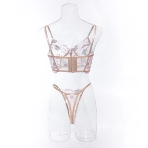 Exquisite sheer mesh bra set with floral embroidery and supportive underwire details