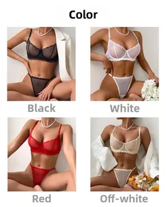 Ensembles de lingerie en tulle et dentelle en quatre couleurs : noir, blanc, rouge et beige