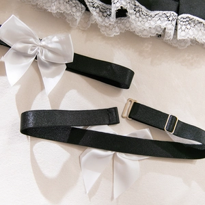 Détails des jarretières de cosplay servante avec nœuds en satin blanc et élastique