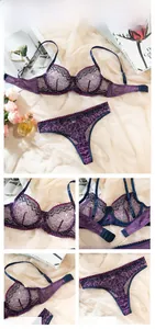 Detail shots of purple leopard print lace lingerie set with underwire mesh bra and thong