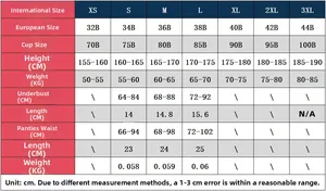Detailed sizing guide chart for sexy leopard print lingerie set with measurements
