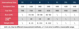 Tableau des tailles détaillé pour haut corset sexy avec mesures internationales et EU