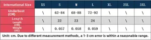 Guide des tailles détaillé avec mesures pour le haut corset en dentelle de XS à 3XL