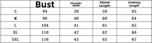 Detailed size guide table for elegant long sleeve polo shirt from size S to XXL