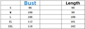 Detailed size chart with bust and length measurements for this solid color crewneck dress