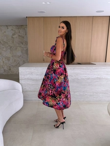 Floral print sun dress with spaghetti straps and cinched waist for women's summer fashion