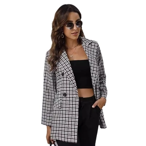 Women's autumn houndstooth long sleeve blazer jacket with lapel and double-breasted design