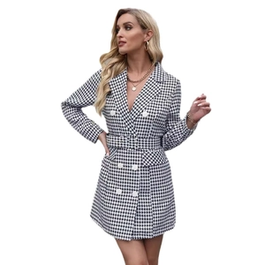 Robe blazer femme à motif pied-de-poule avec double boutonnage et ceinture à la taille