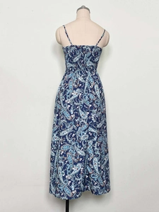 Vue détaillée du dos d'une robe à imprimé paisley avec smocks élastiques et bretelles