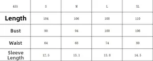 Detailed size chart for printed slit slip dress showing S to XL measurements in centimeters