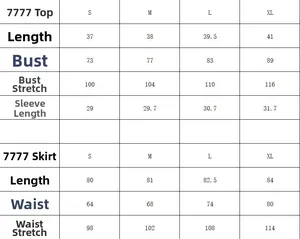 Detailed size chart for women's V-neck top and split skirt set from S to XL