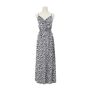 Sleeveless leopard print maxi dress with V-neck and elastic waist on a white background