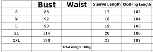 Size chart for women's V-neck dress including bust, sleeve length and total weight data