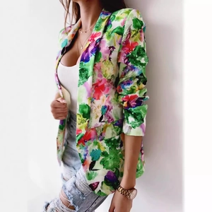 Blazer da Donna alla Moda con Stampa Floreale Revers Manica Lunga Giacca Slim Fit Casual Streetwear Urban Chic