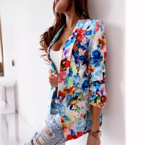 Blazer sfiancato da donna con stampa floreale astratta vivace e maniche lunghe stile casual