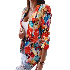Blazer sfiancato da donna a maniche lunghe con stampa floreale astratta colorata