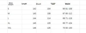 Guide des tailles pour combinaison femme avec mesures de longueur, buste et taille