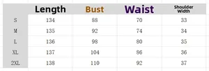 Detailed size chart for evening maxi dress showing S to 2XL measurements in centimeters