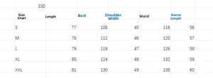 Detailed size chart for women's plaid shirt jacket showing S to XXL measurements