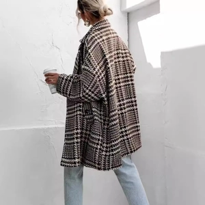 Manteau oversize en laine à motif pied-de-poule pour femme style décontracté