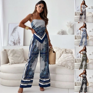 Ensemble Top Et Pantalon Imprimé Cachemire Bohème Pour Femme Top Court Bandeau Sans Manches Avec Pantalon Large Tenue De Vacances D'Été