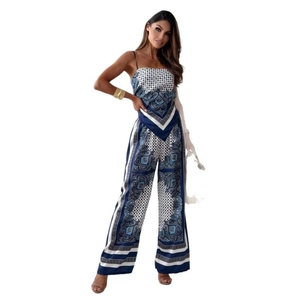 Conjunto de 2 piezas para mujer con estampado paisley, top corto y pantalón ancho