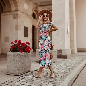 Floral off-shoulder mini dress with smocked waist and summer floral pattern for women