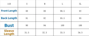 Size chart for sheer chiffon blouse showing measurements for S, M, L, and XL sizes