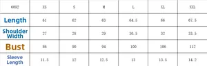 Detailed size chart for women's V-neck ruffle sleeve top with XS to XXL measurements