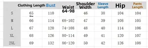 Size chart for women's two-piece casual vacation set with S to 2XL measurements