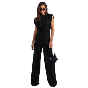 Chic black sleeveless jumpsuit with pleated bodice and wide leg trousers for women