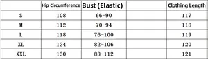 Tableau des tailles pour combinaison fleurie montrant les mesures buste et hanches