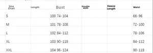 Detailed size chart for women's summer printed dress with bust and waist measurements