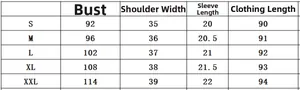 Detailed size chart for short sleeve V-neck dress including bust and shoulder dimensions