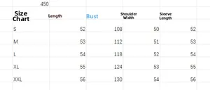 Size chart for faux suede cropped jacket with measurements for S to XXL sizes