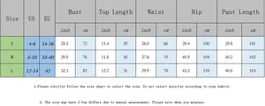 Detailed size chart for printed striped strapless tube top and trousers two-piece set